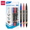 DELI MATE DUAL TIP MARKER BULLET TIP 10MM FINE TIP 05MM ASSORTED 3 PACK