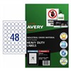 AVERY 959198 L4716 HEAVY DUTY LASER LABELS 48UP 30MM DIAMETER WHITE PACK 10