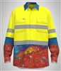 MULGA HIVIS LIGHTWEIGHT COTTON DRILL SHIRT WITH REFLECTIVE TAPE  YELLOWMULGA PRINT  SIZE LARGE
