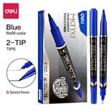 DELI MATE DUAL NIB MARKER BULLET TIP 10MM FINE TIP 05MM BLUE BOX 12