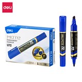 DELI MATE TWIN TIP PERMANENT MARKER BULLET TIP 15MM CHISEL TIP 6MM BLUE BOX 10