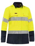 BISLEY BL8438T LADIES APEX 185 HI VIS FR RIPSTOP VENTED SHIRT WITH REFLECTIVE TAPE  YELLOWNAVY  SIZE 16