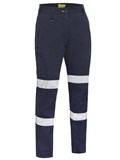 BISLEY BPLC6008T LADIES STRETCH COTTON DRILL CARGO PANTS WITH BIOMOTION REFLECTIVE TAPE  NAVY  SIZE 14
