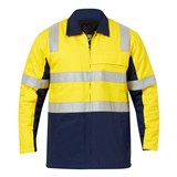 WORKCRAFT WJ8019 HIVIS 2TONE COTTON DRILL JACKET WITH REFLECTIVE TAPE  YELLOWNAVY  SIZE 6XL