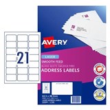 AVERY 959090 L7160 ADDRESS LABEL SMOOTH FEED LASER 21UP WHITE PACK 250