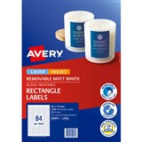 AVERY 959053 L7656 REMOVABLE MULTIPUROSE LABEL LASER INKJET 84UP WHITE PACK 25
