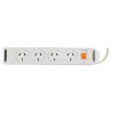 ITALPLAST POWER BOARD 4 OUTLET WITH MASTER SWITCH AND OVERLOAD 1M WHITE