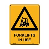BRADY WARNING SIGN FORKLIFTS IN USE 450 X 300MM POLYPROPYLENE