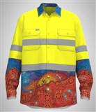 MULGA HIVIS LIGHTWEIGHT COTTON DRILL SHIRT WITH REFLECTIVE TAPE  YELLOWMULGA PRINT  SIZE XL