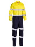 BISLEY BC6357T HI VIS COTTON DRILL COVERALL WITH REFLECTIVE TAPE YELLOWNAVY  SIZE 92R