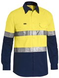 BISLEY 2TONE HIVIS LIGHTWEIGHT COTTON DRILL SHIRT WITH REFLECTIVE TAPE  YELLOWNAVY  SIZE 2XL